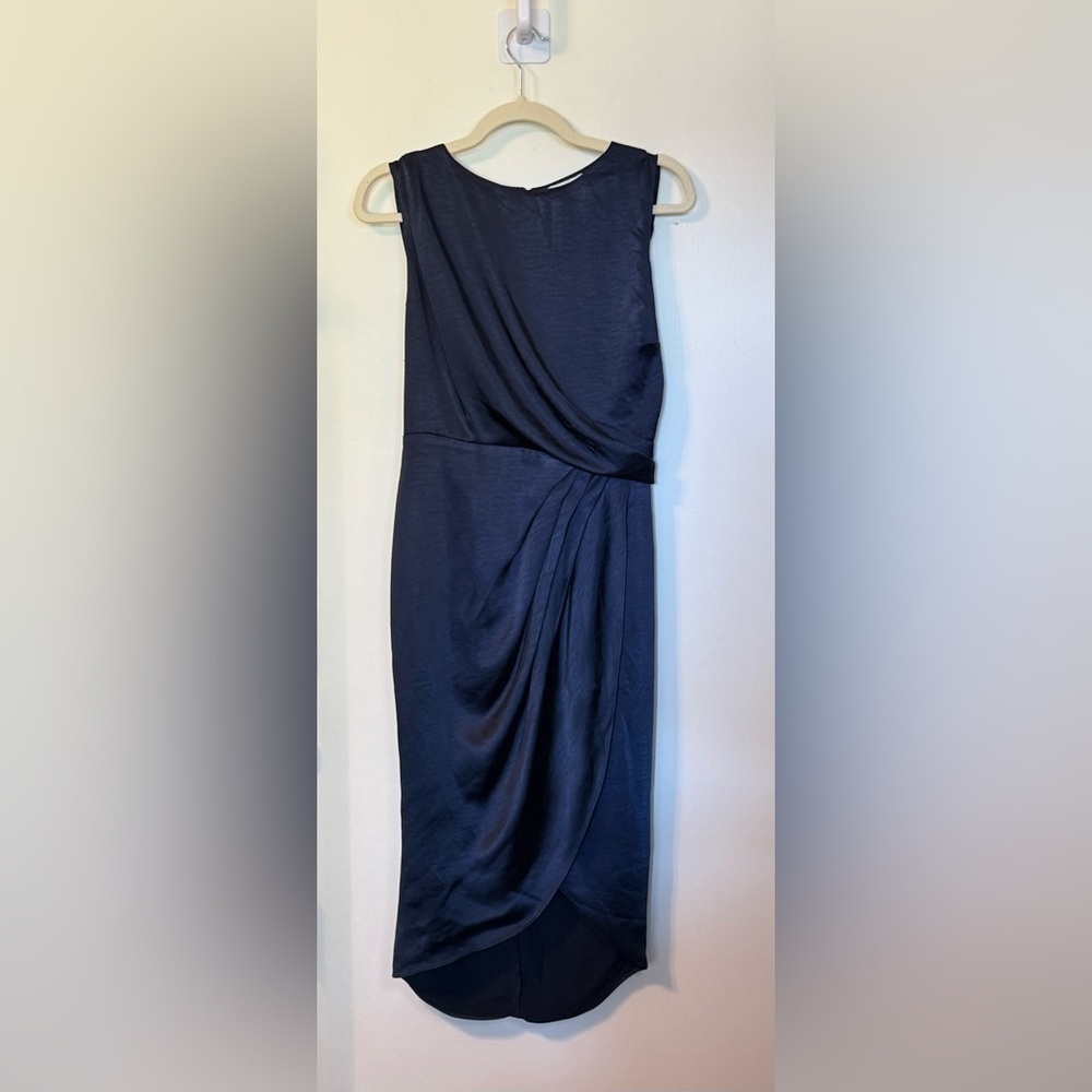 Lush Deep Navy Blue Sleeveless Cocktail Party Midi Wrap Dress NWT- Size Small